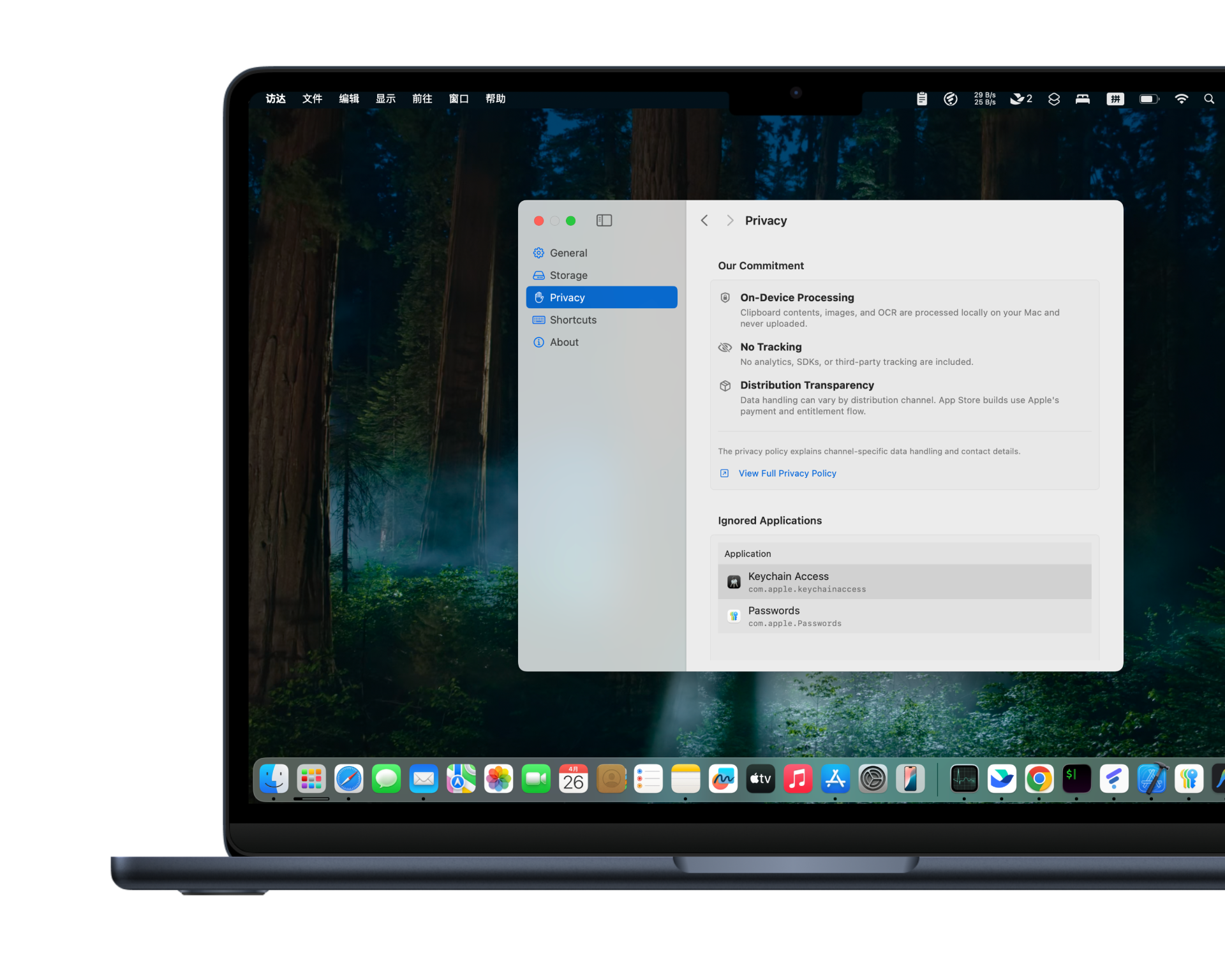 Privacy ignore apps (real app screenshot)